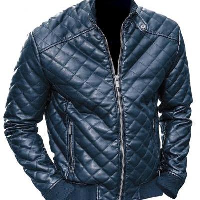 Leather Skin Men Black Diamond Quilted Leather Jacket