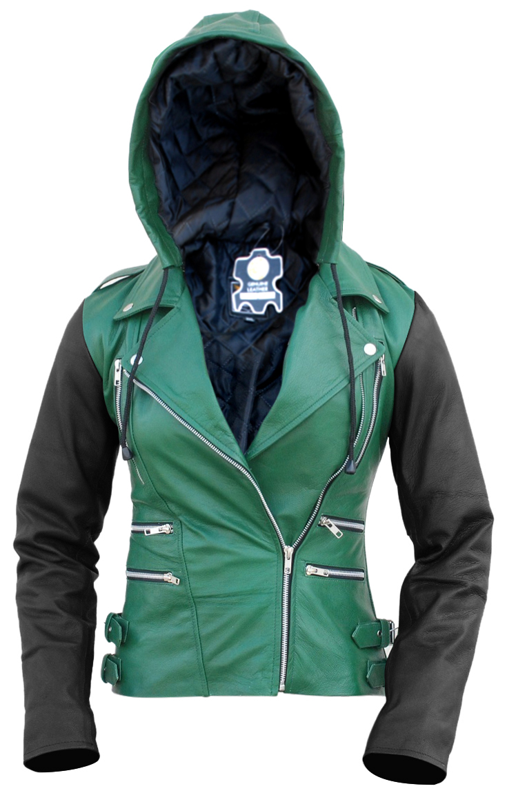 women's green jacket with hood