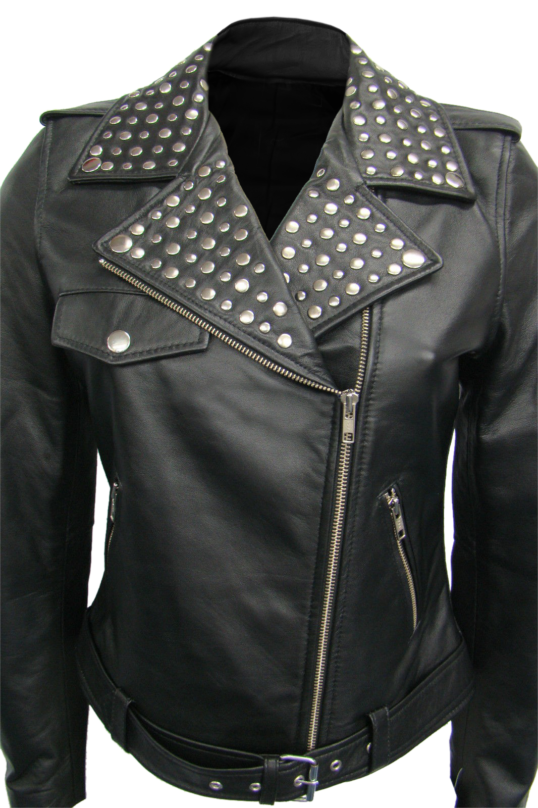 Leather Skin Women Black Studded Studs Brando Leather Jacket