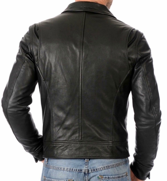 Leather Skin Men Handmade Black Genuine Leather Jacket With Front Tilt ...